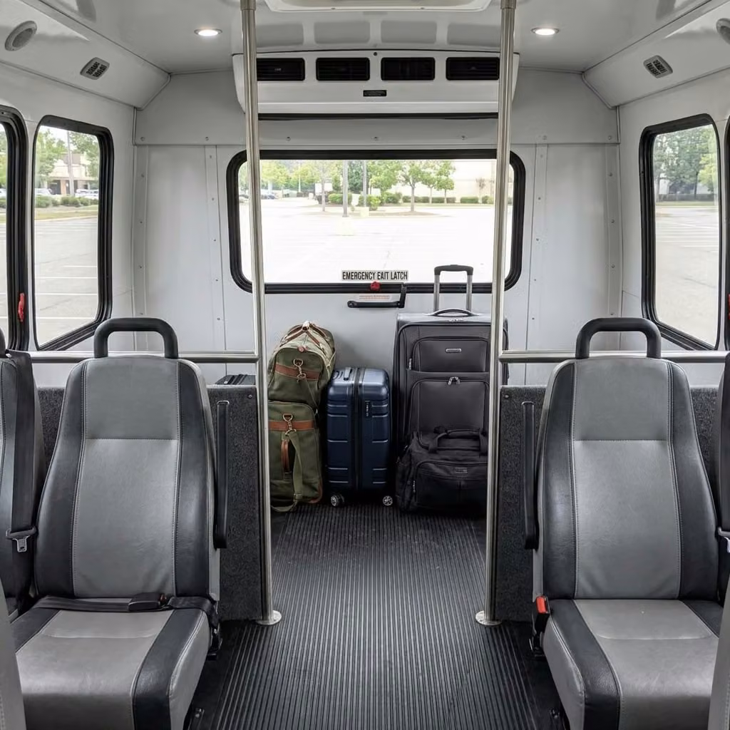 manhattan beach 28 passenger minibus luggage area