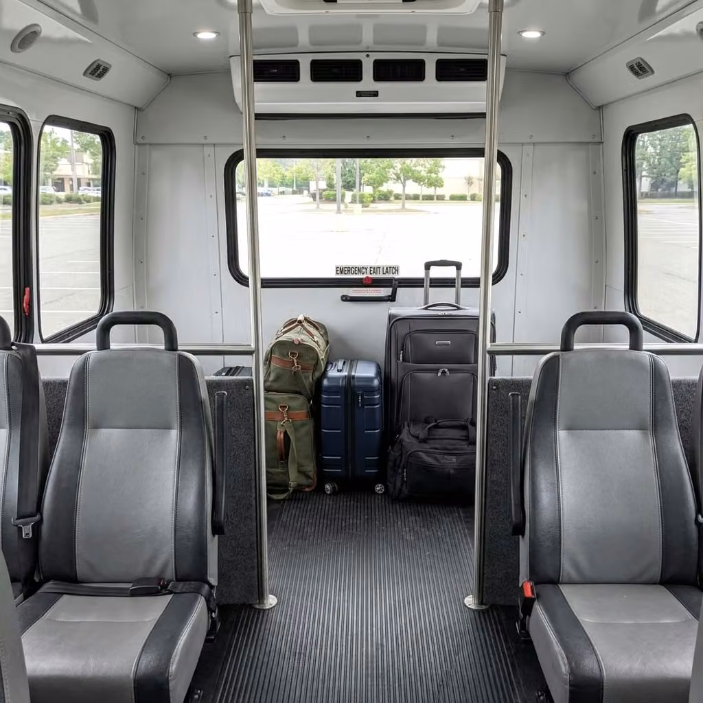 manhattan beach 35 passenger minibus luggage area